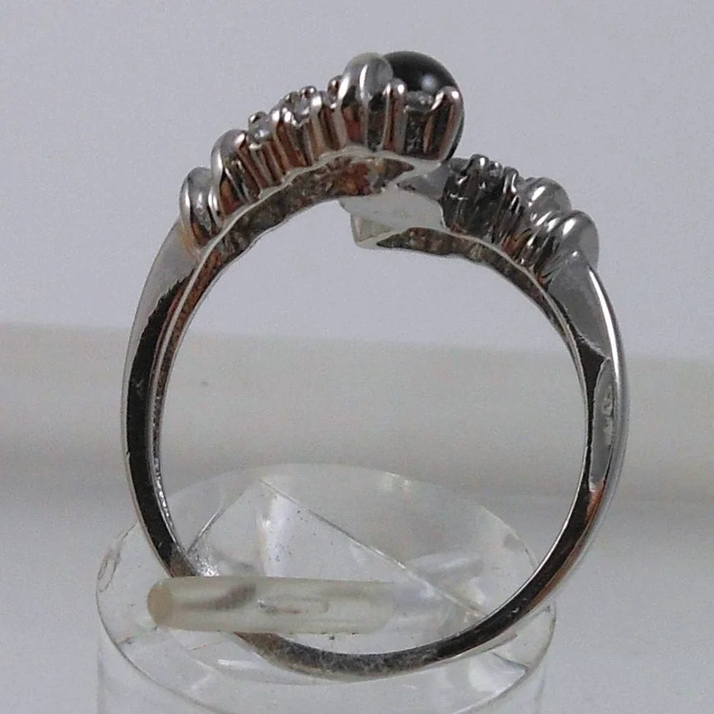 Vintage 90s Black Onyx Bead Bypass Ring 925 Sterling Silver CZ‎ Size 8 15mm Wide